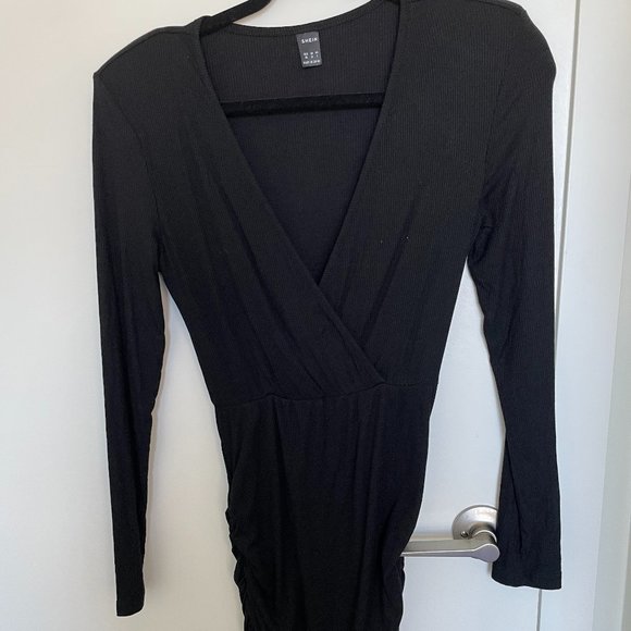 SHEIN Black Bodycon V-neck Dress with cinched waist - Picture 1 of 3